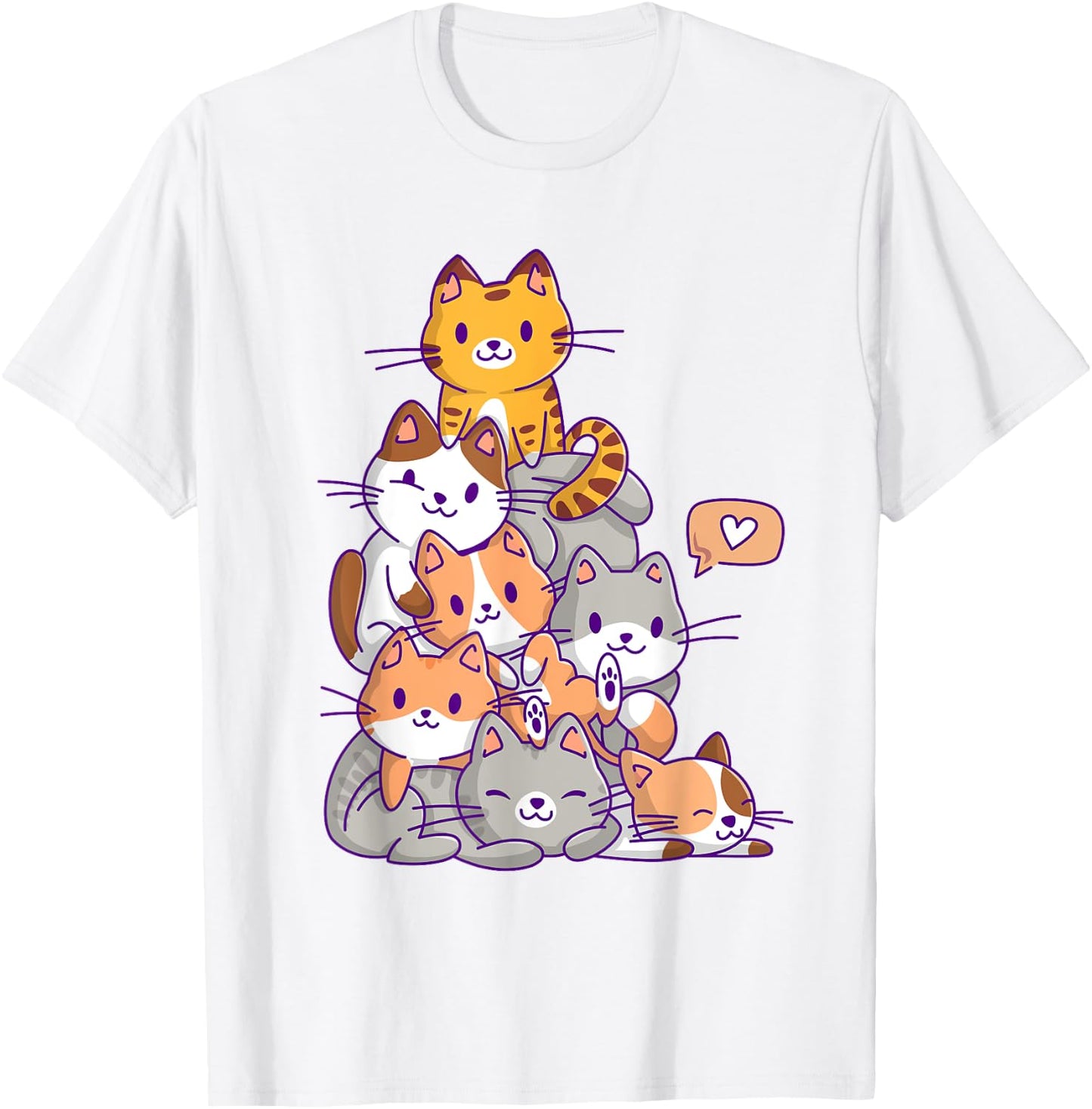 Cute Kawaii Cat Kitty Meowtain Cats Pile Chibi Women Girls T-Shirt - T-Shirt | White