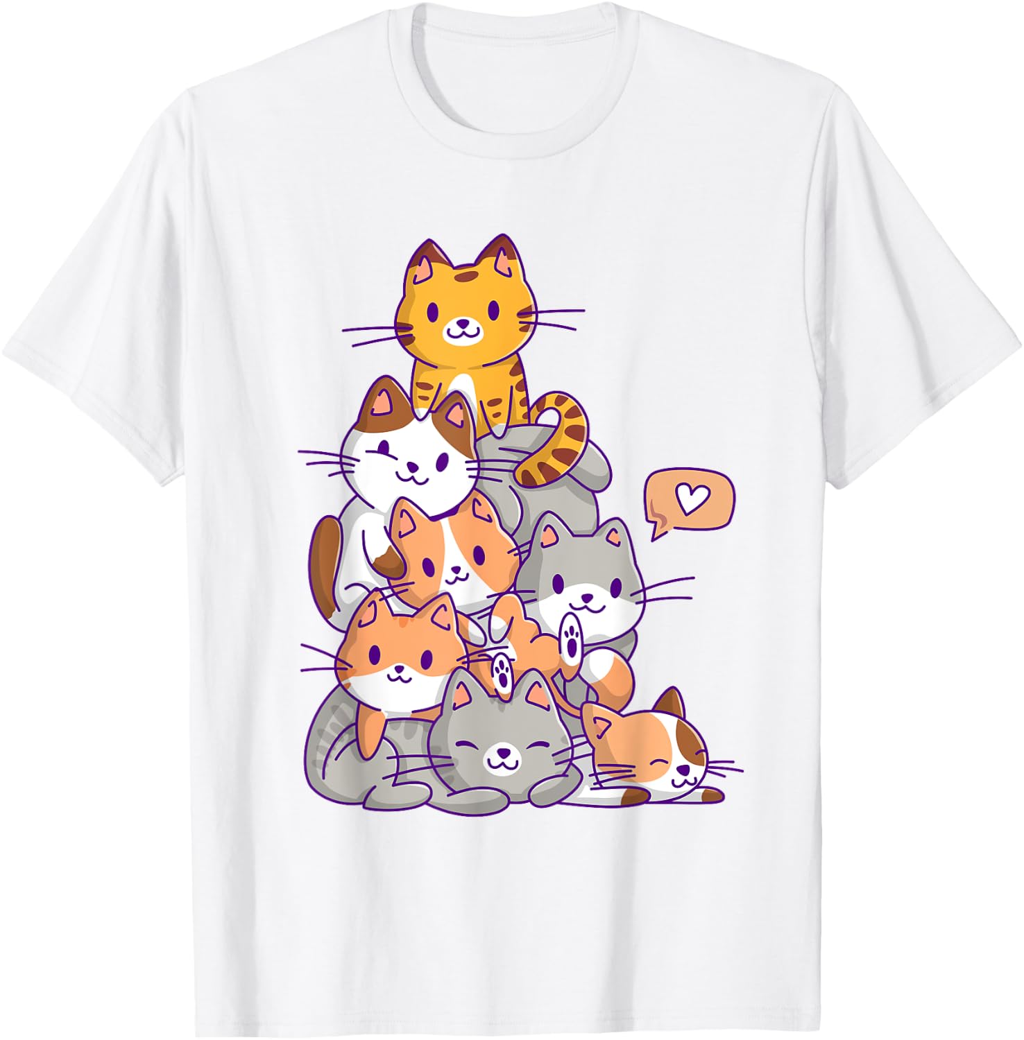 Cute Kawaii Cat Kitty Meowtain Cats Pile Chibi Women Girls T-Shirt - T-Shirt | White