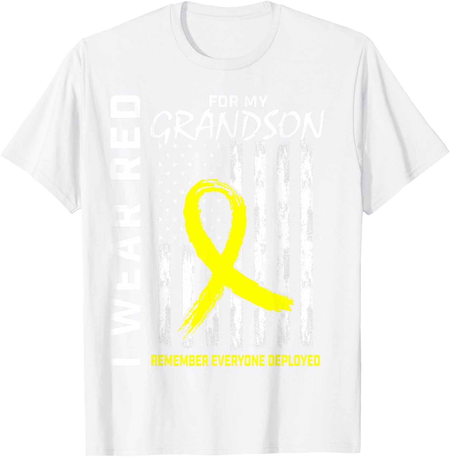 I Wear Red Grandson Yellow Ribbon Military Support USA Flag Men T-Shirt - T-Shirt | White