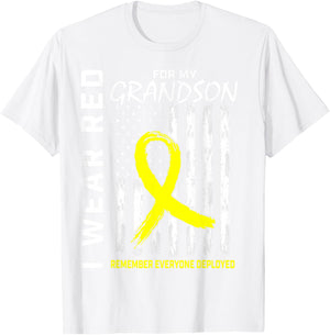 I Wear Red Grandson Yellow Ribbon Military Support USA Flag Men T-Shirt - T-Shirt | White