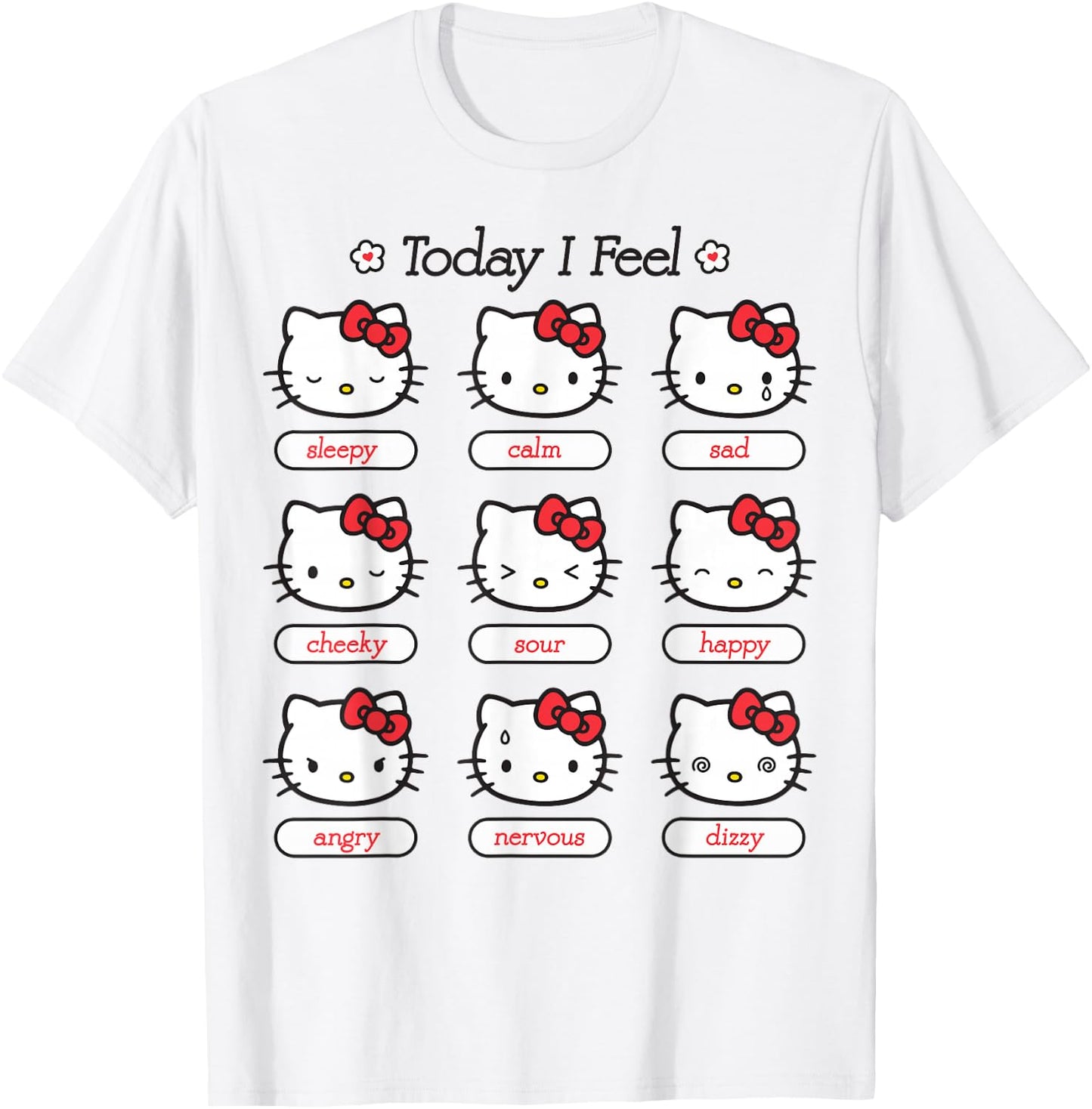 Hello Kitty Today I Feel Hello Kitty Mood Chart Sleepy Happy T-Shirt - T-Shirt | White