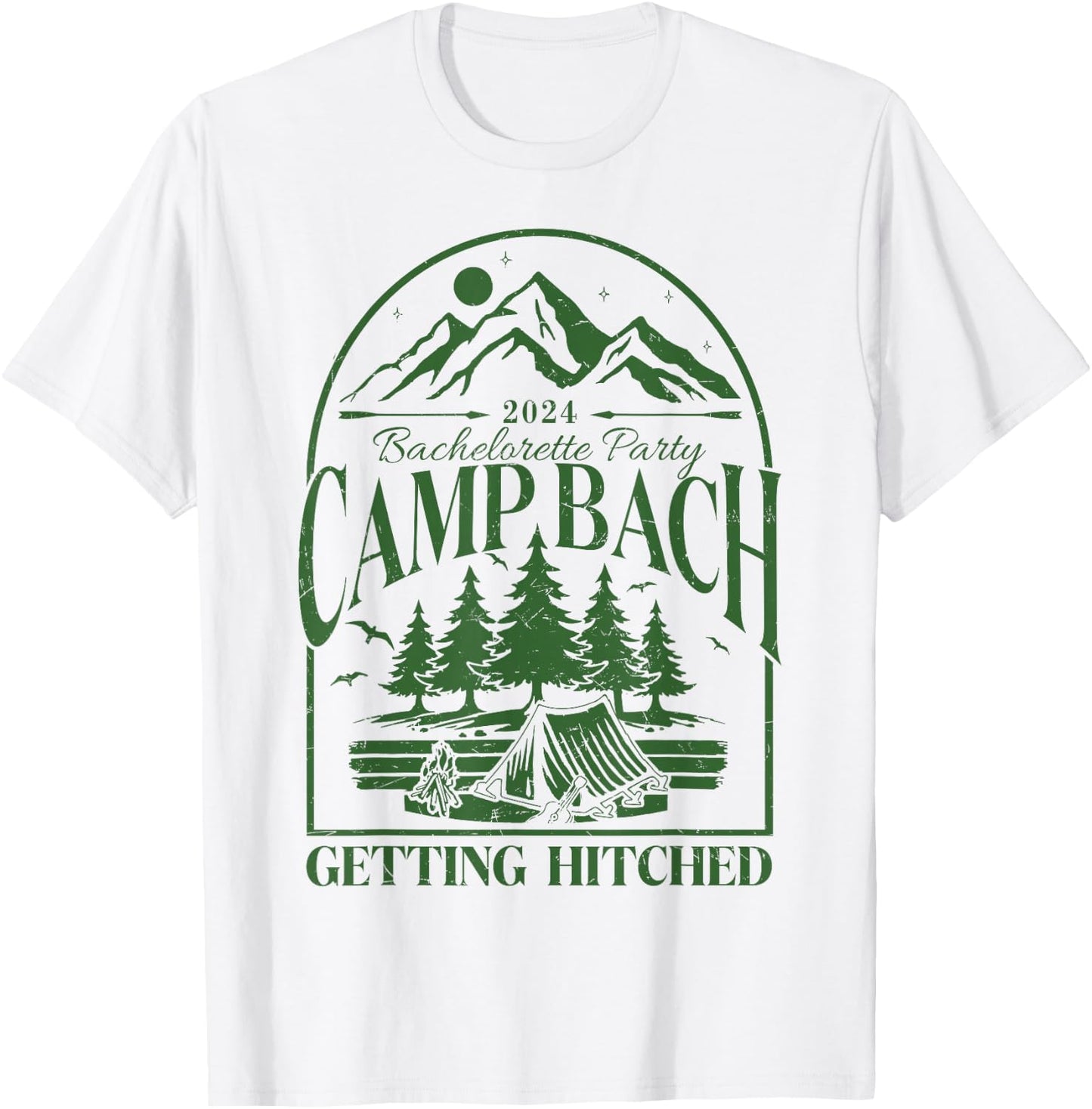 Camp Bach 2024 Getting Hitched Camping Bachelorette Party T-Shirt - T-Shirt | White
