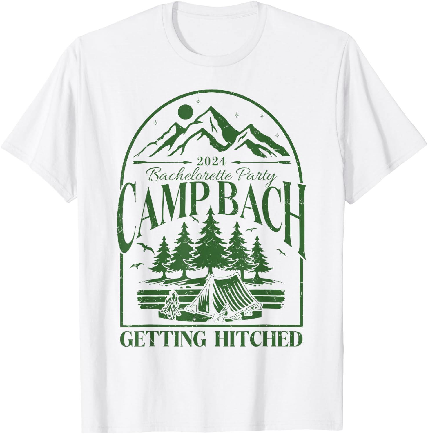 Camp Bach 2024 Getting Hitched Camping Bachelorette Party T-Shirt - T-Shirt | White