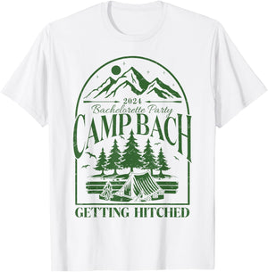 Camp Bach 2024 Getting Hitched Camping Bachelorette Party T-Shirt - T-Shirt | White