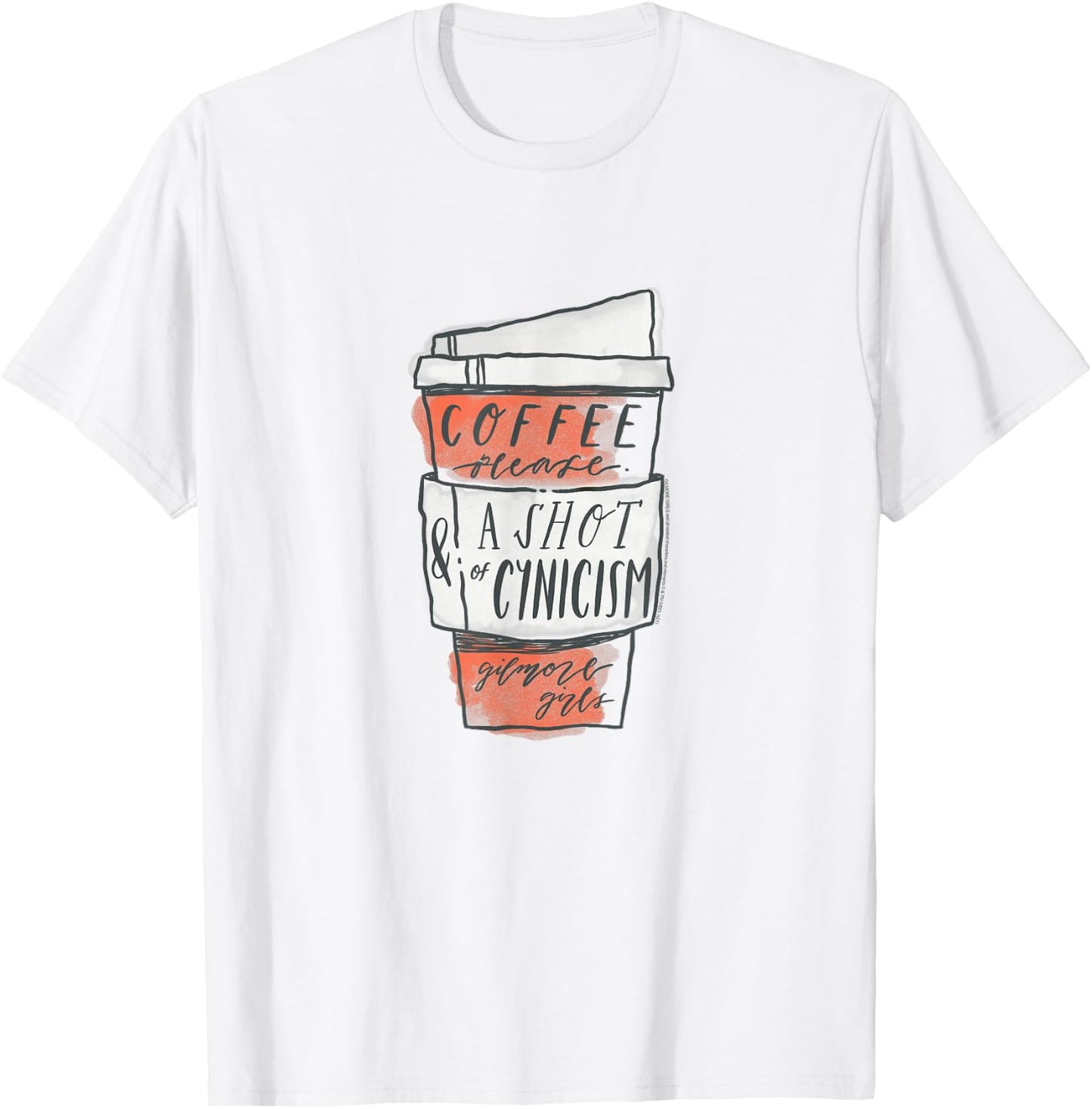 Gilmore Girls Coffee & A Shot of Cynicism Watercolor TV Show T-Shirt - T-Shirt | White