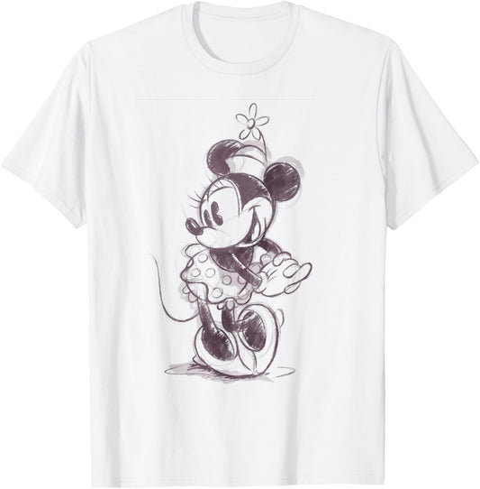 Disney Mickey and Friends Minnie Mouse Sketch Portrait T-Shirt - T-Shirt | White