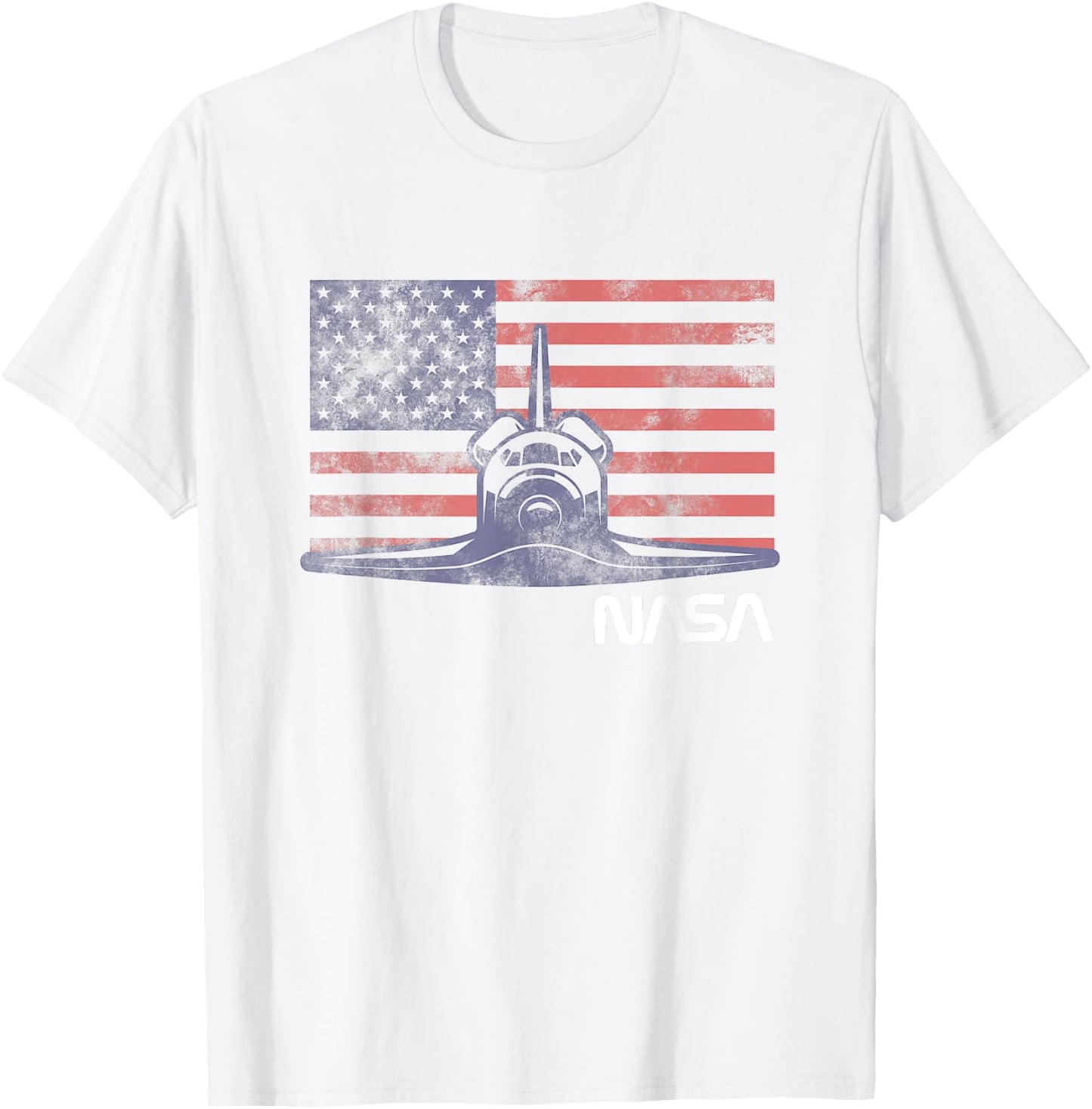 NASA Americana Space Shuttle Vintage US Retro Flag Poster T-Shirt - T-Shirt | White