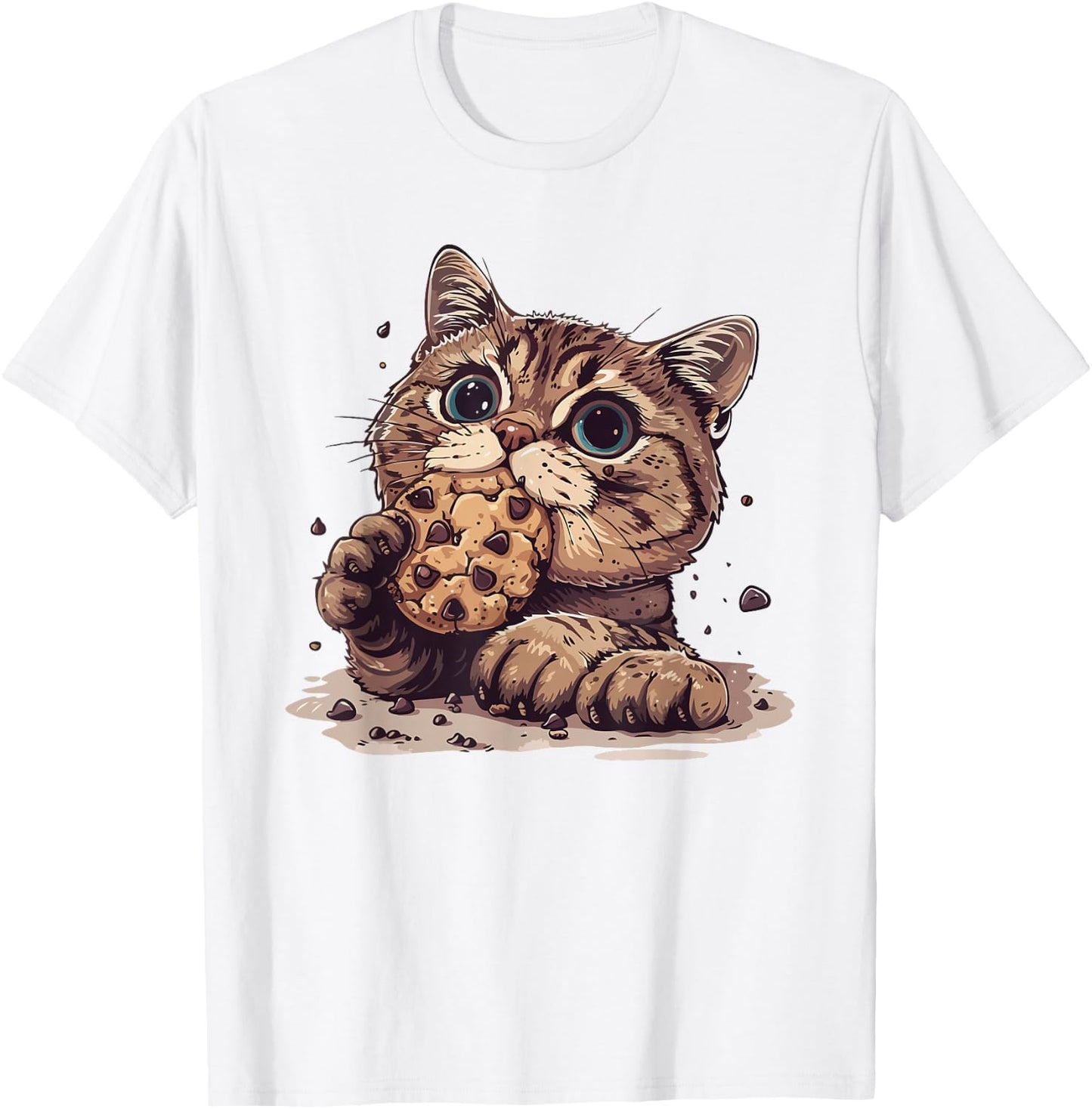 Funny Cat Eating Chocolate Chip Cookie Cute Cat Cookie Lover T-Shirt - T-Shirt | White