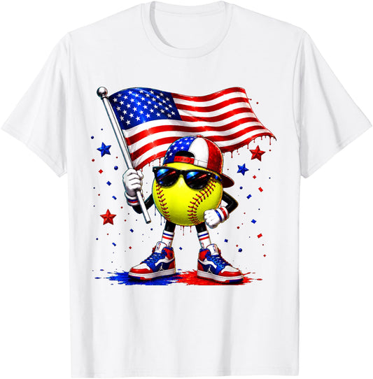 Patriotic Softball Cream Drip USA Flag 4th of July Boys Kids T-Shirt - T-Shirt | White