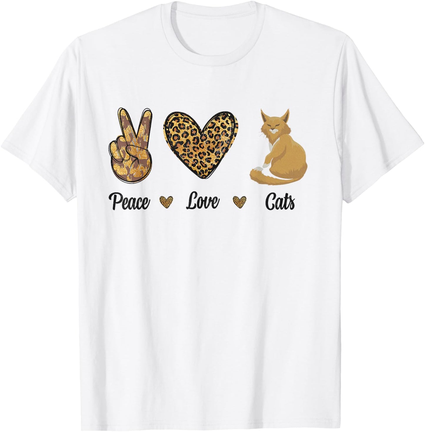 Peace Love Cats Leopard Cats Kitten Owner Kitty Lovers Women T-Shirt - T-Shirt | White