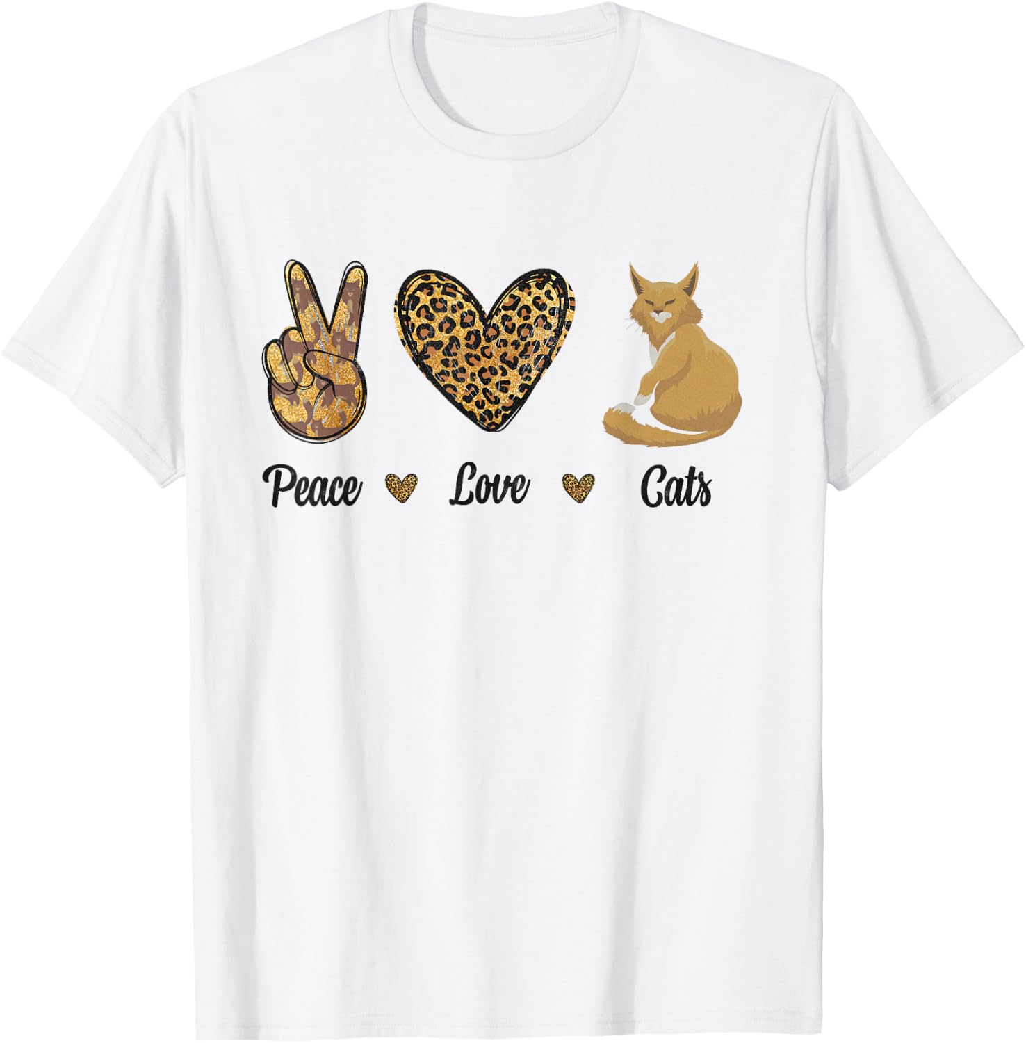 Peace Love Cats Leopard Cats Kitten Owner Kitty Lovers Women T-Shirt - T-Shirt | White
