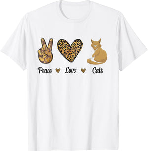 Peace Love Cats Leopard Cats Kitten Owner Kitty Lovers Women T-Shirt - T-Shirt | White