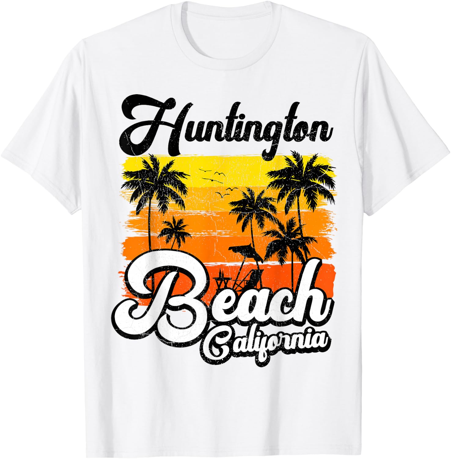 Vintage Palm Tree Beach Vacation California Huntington Beach T-Shirt - T-Shirt | White