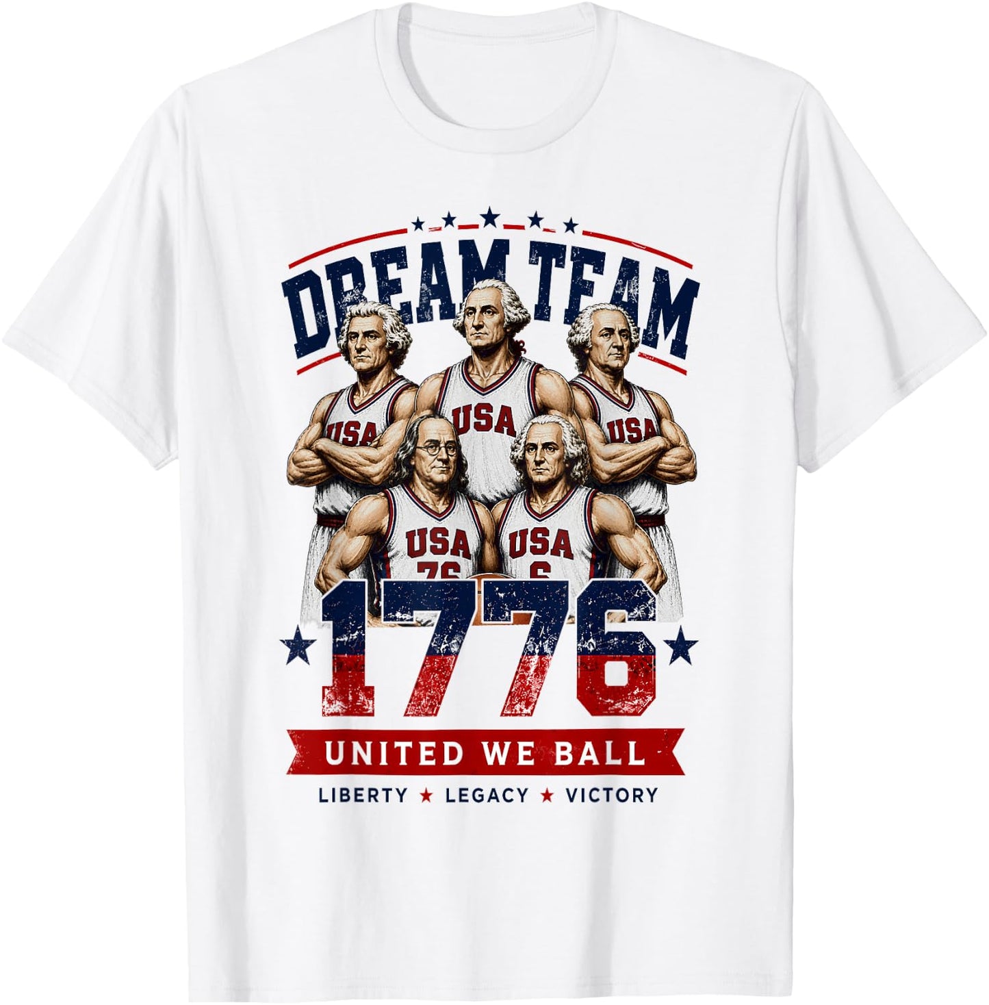 Dream Team 1776 Funny Founding Fathers Basketball 4th July T-Shirt - T-Shirt | White
