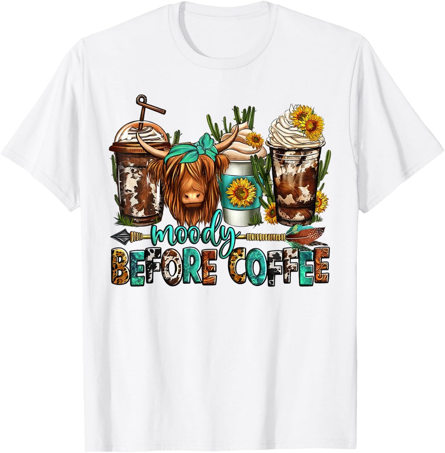 Moody before coffee longhaired cow coffee cups T-Shirt - T-Shirt | White