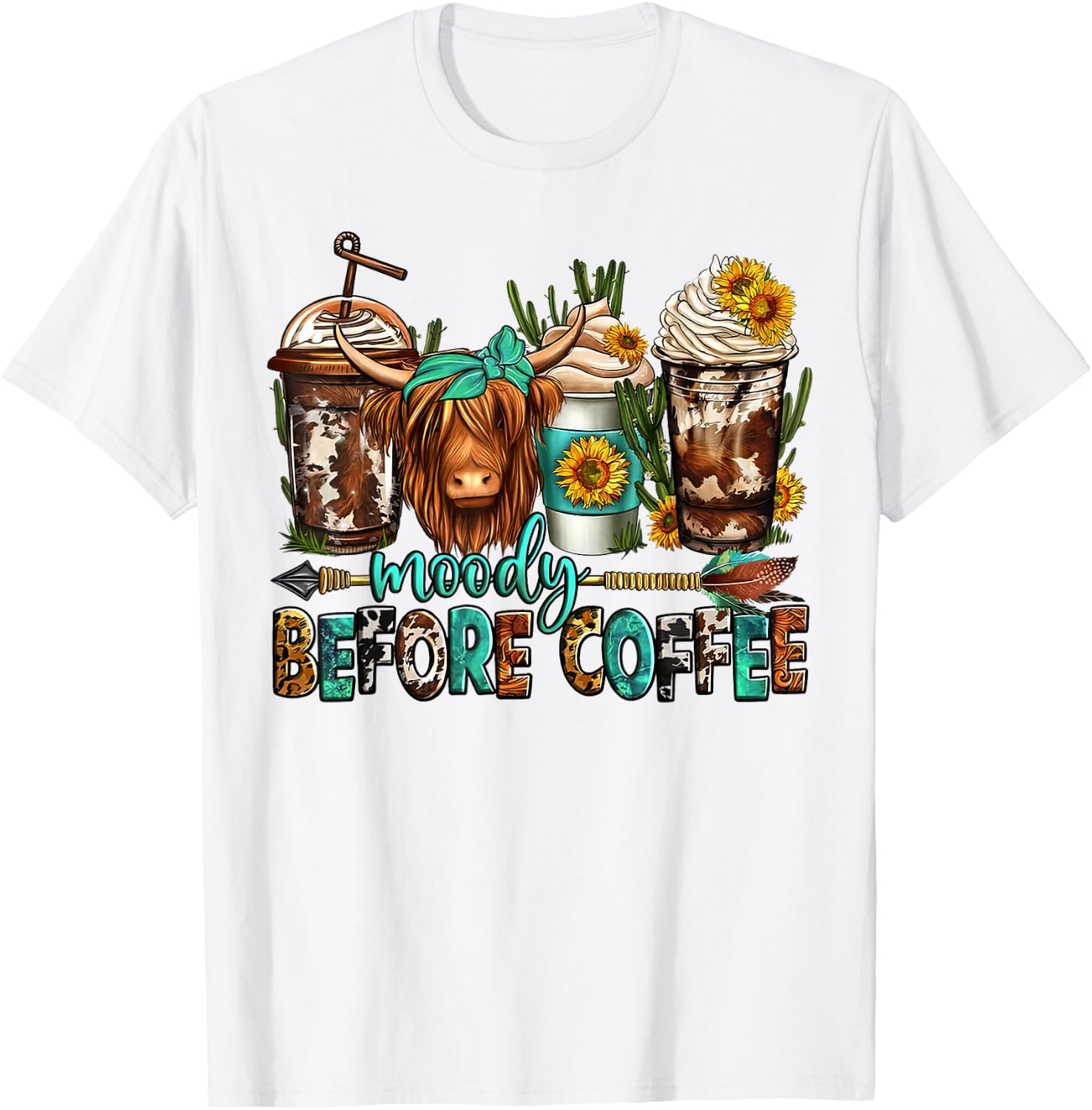 Moody before coffee longhaired cow coffee cups T-Shirt - T-Shirt | White
