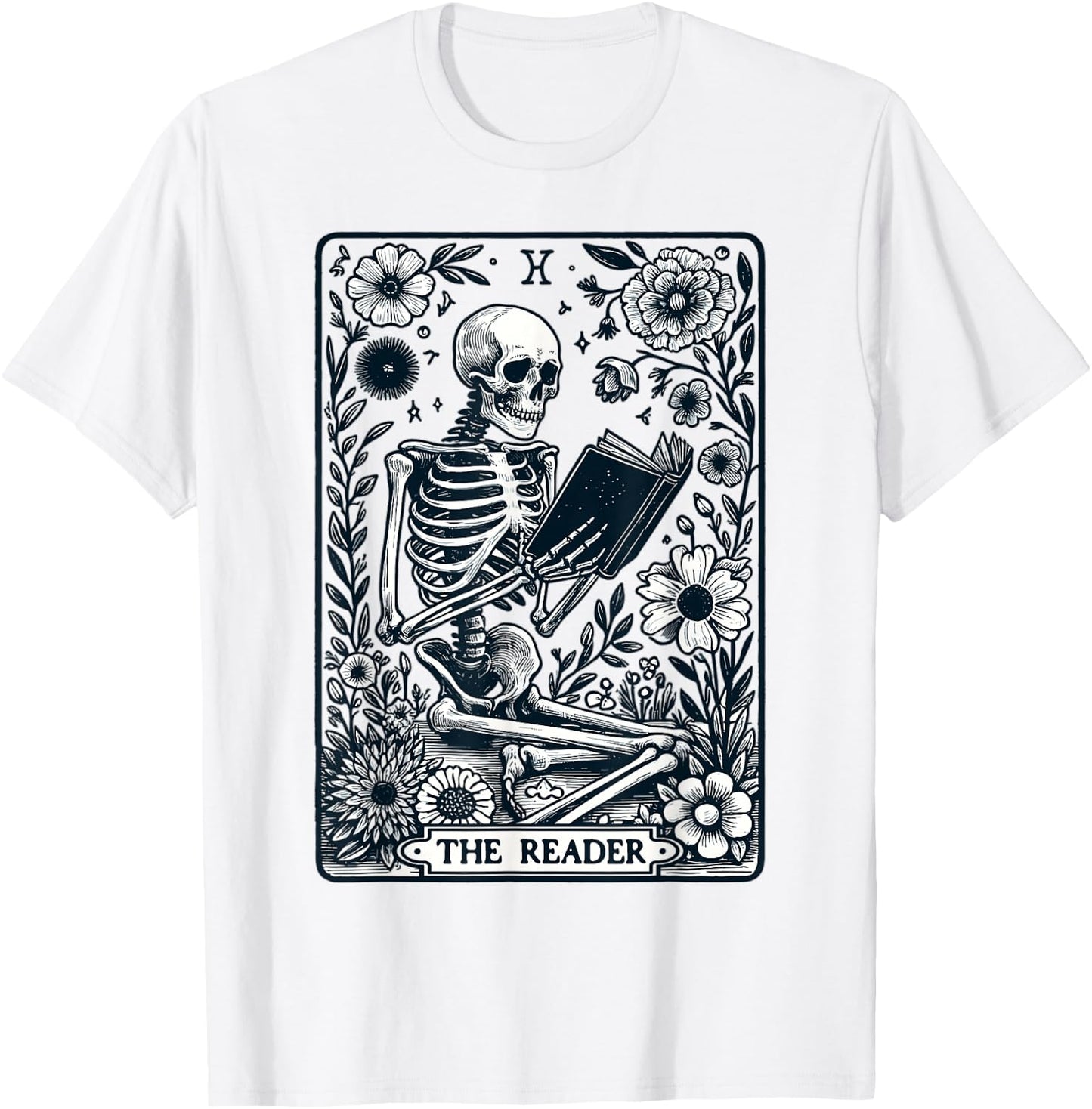 The Reader Skeleton Book Lover Tarot Card Reading Funny Book T-Shirt - T-Shirt | White