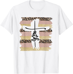 Christian Faith Leopard Cross Ombre Religious Cheetah T-Shirt - T-Shirt | White