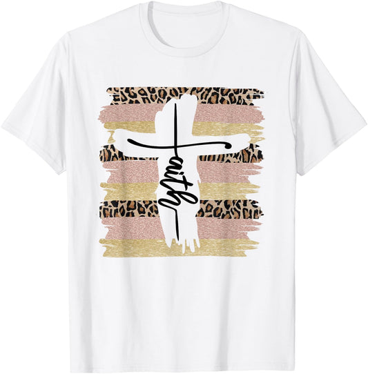 Christian Faith Leopard Cross Ombre Religious Cheetah T-Shirt - T-Shirt | White