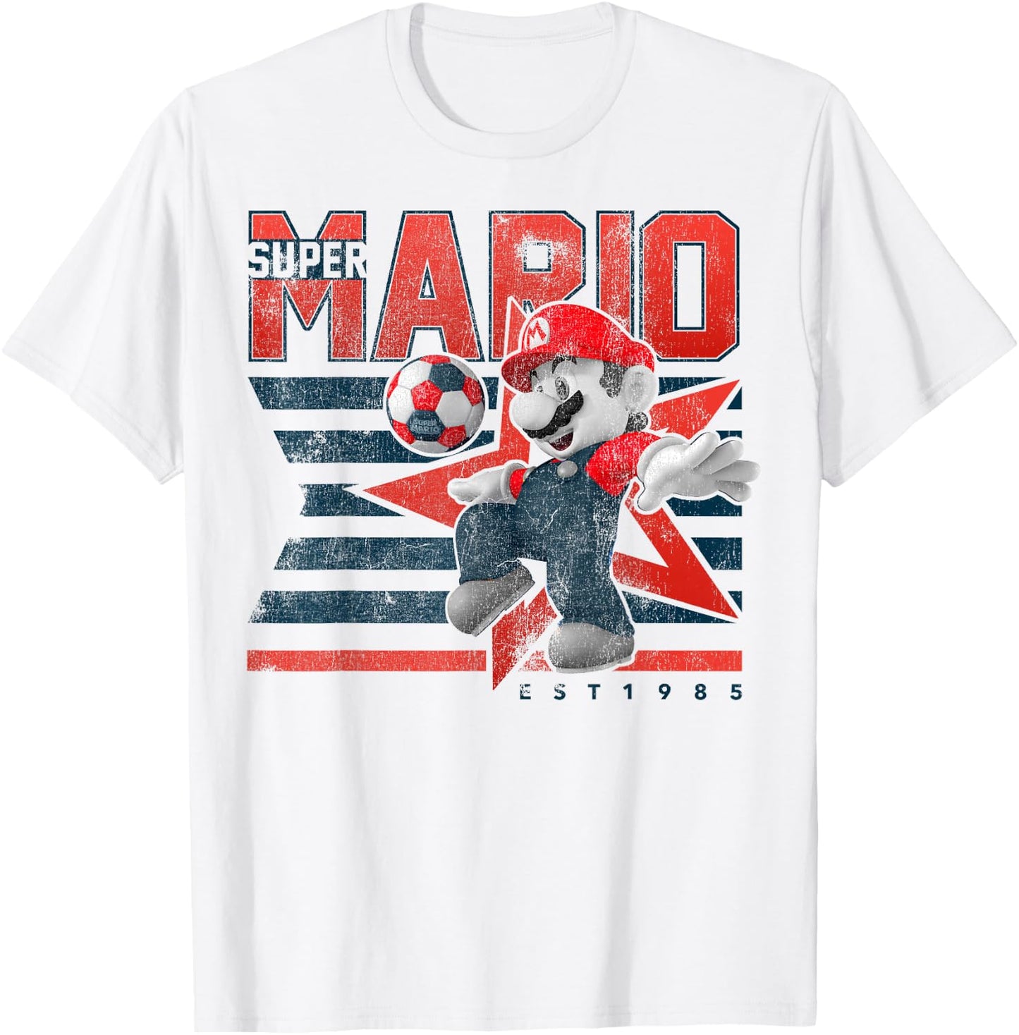Super Mario Est. 1985 Red White & Blue Soccer Star Flag T-Shirt - T-Shirt | White
