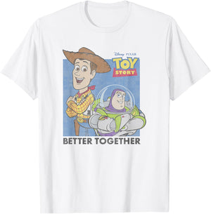 Disney Pixar Toy Story Buzz and Woody Better Together Poster T-Shirt - T-Shirt | White
