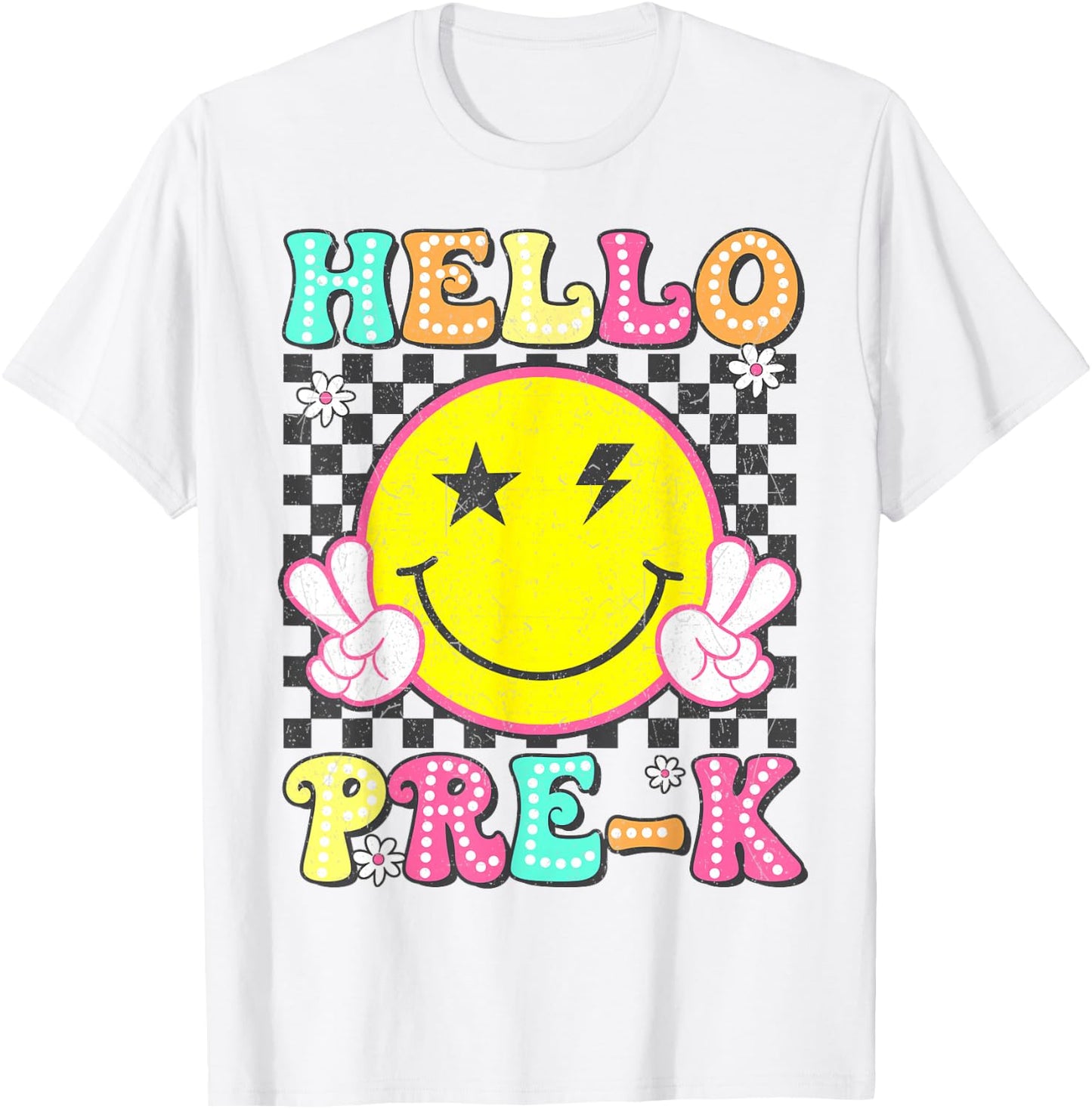 Hello Pre-K Teacher Kids Girl Back To School Prek Groovy T-Shirt - T-Shirt | White