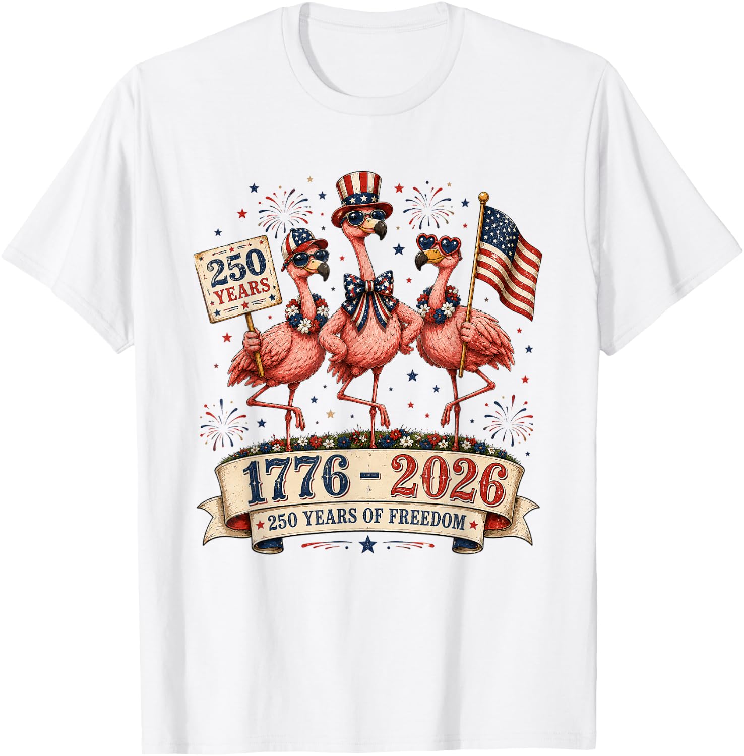 Patriotic Flamingo America 250th Anniversary 1776-2026 T-Shirt - T-Shirt | White