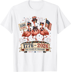 Patriotic Flamingo America 250th Anniversary 1776-2026 T-Shirt - T-Shirt | White