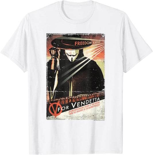 V for Vendetta Distressed Poster T-Shirt - T-Shirt | White