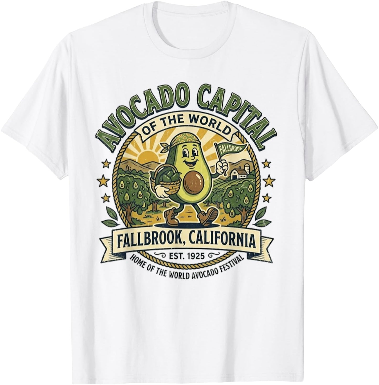 Fallbrook California - Avocado Capital - Vintage Mascot Logo T-Shirt - T-Shirt | White