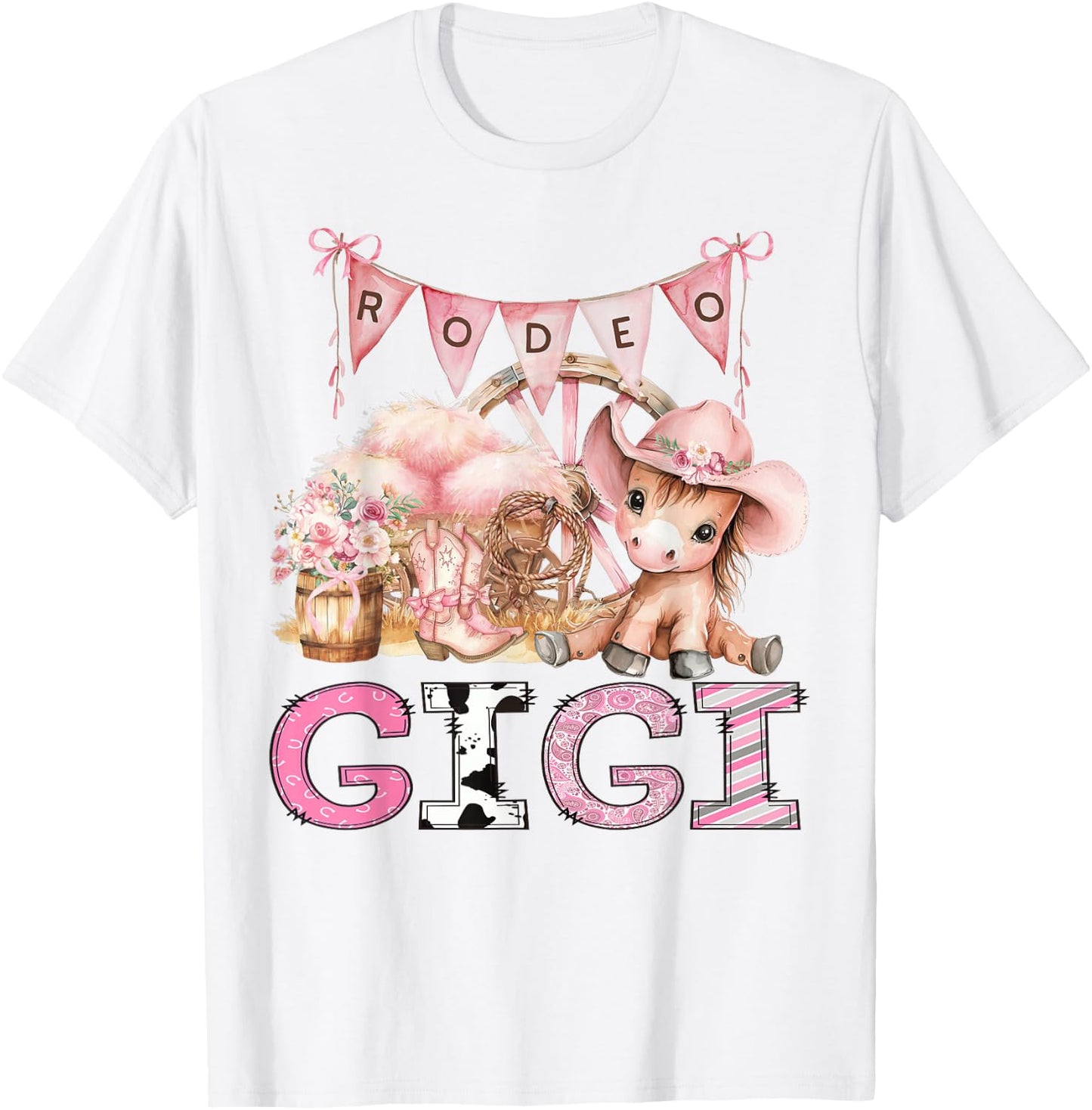 Rodeo Gigi Pink Cowgirl Coquette 1St Birthday Girl T-Shirt - T-Shirt | White