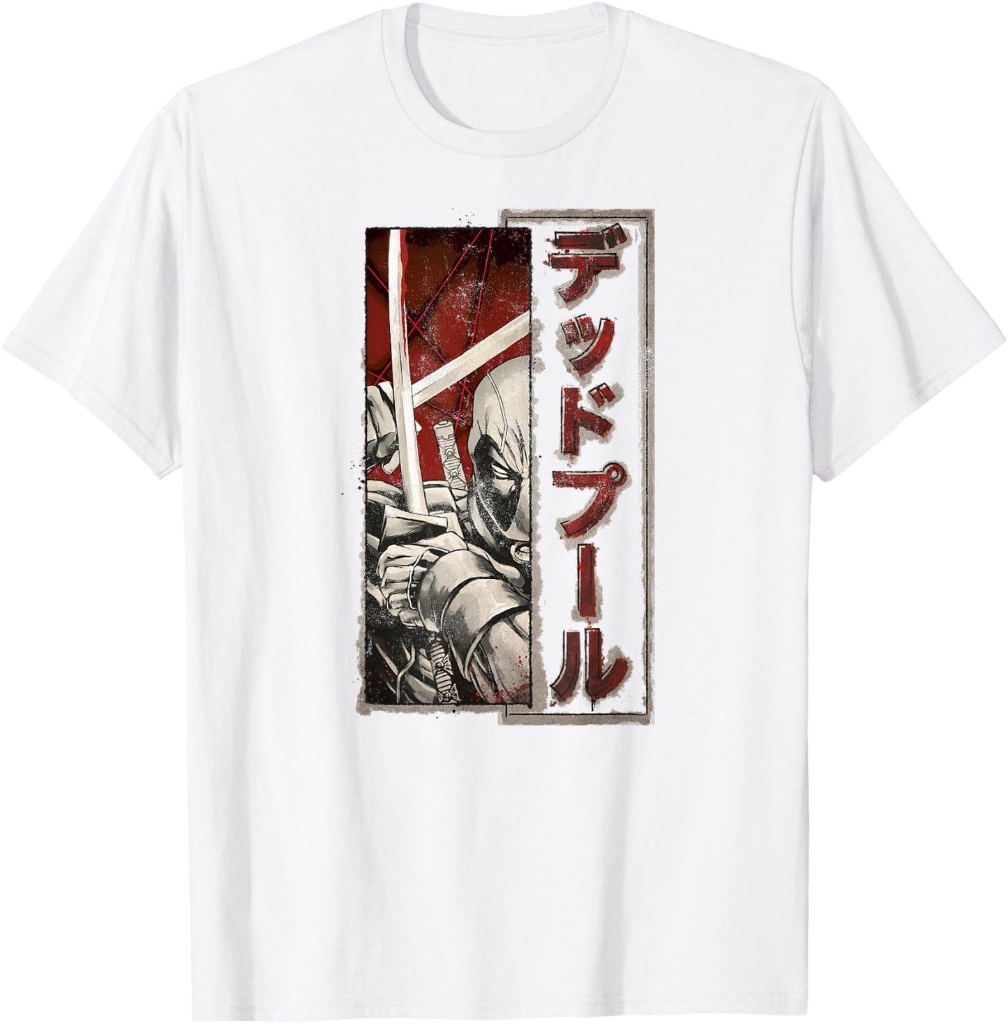Marvel Deadpool Kanji Fighting Swords Graphic T-Shirt - T-Shirt | White