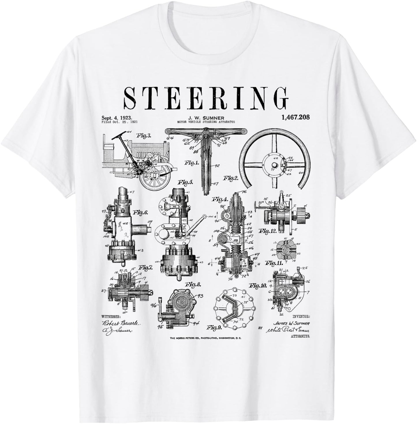 Car Steering Wheel Auto Mechanic Cars Vintage Patent T-Shirt - T-Shirt | White