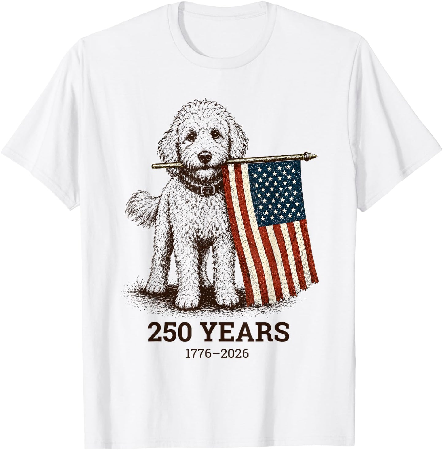 Vintage Goldendoodle Patriotic Dog 250 Years 1776 2026 T-Shirt - T-Shirt | White