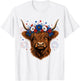 Highland Cow Cattle Floral 4th of July Patriotic Fireworks T-Shirt - T-Shirt | White