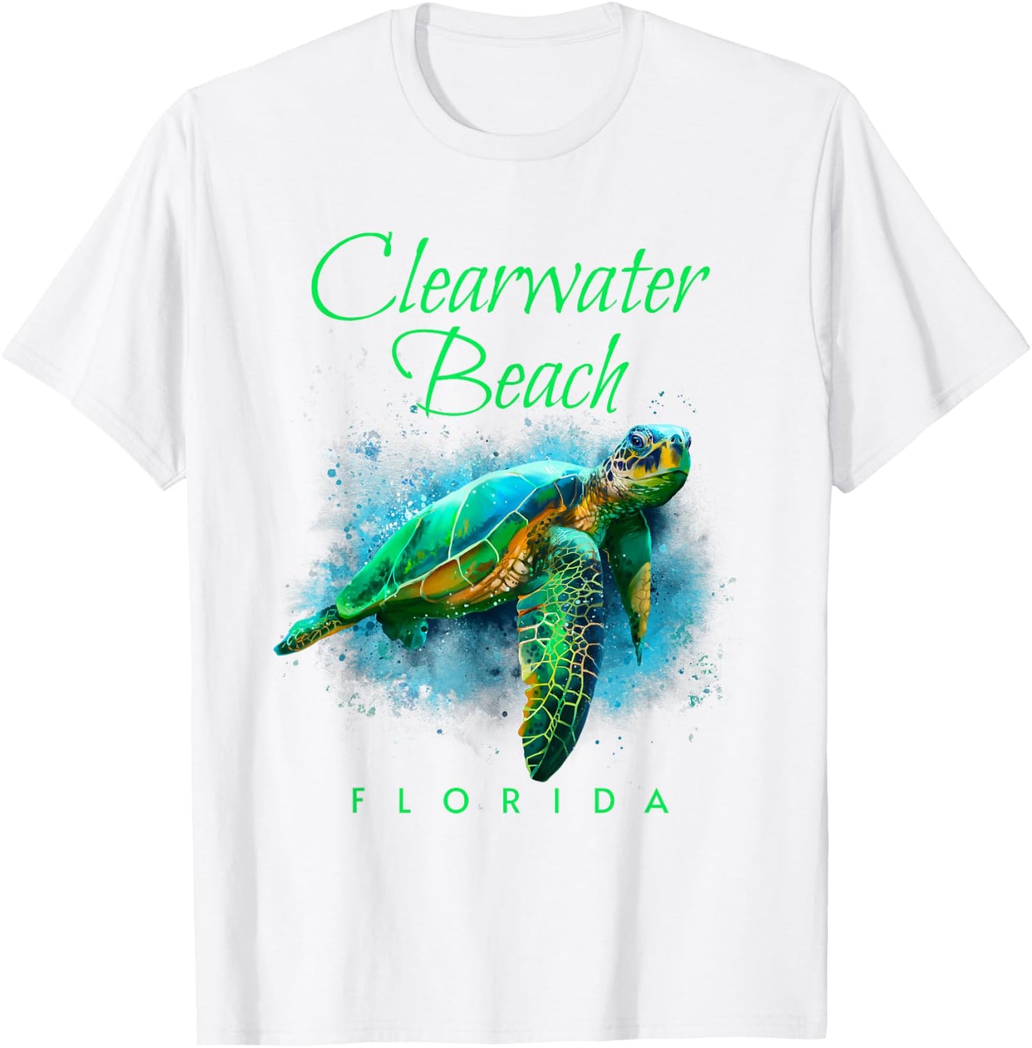 Clearwater Beach Florida Watercolor Sea Turtle T-Shirt - T-Shirt | White