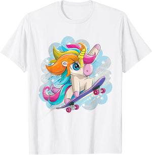Unicorn Skateboarding Shirt Girls Women Skateboarding T-Shirt - T-Shirt | White