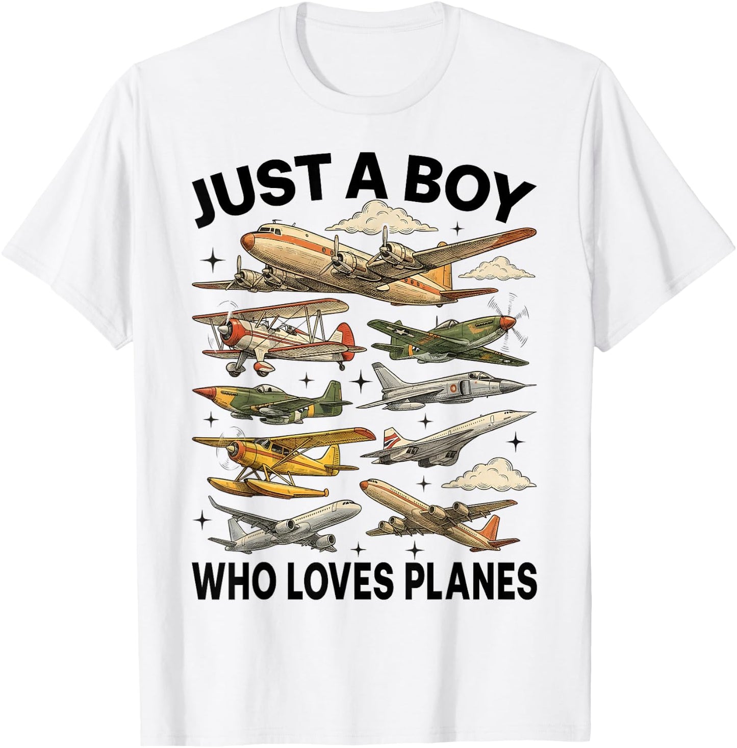 Just A Boy Who Loves Planes Vintage Aviation Pilot T-Shirt - T-Shirt | White