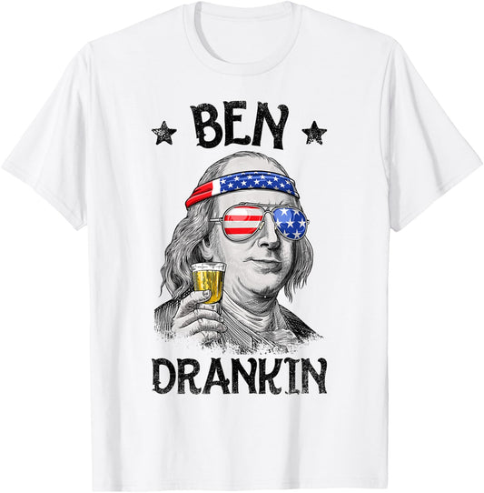 Ben Drankin 4th of July Benjamin Franklin Men Women USA Flag T-Shirt - T-Shirt | White