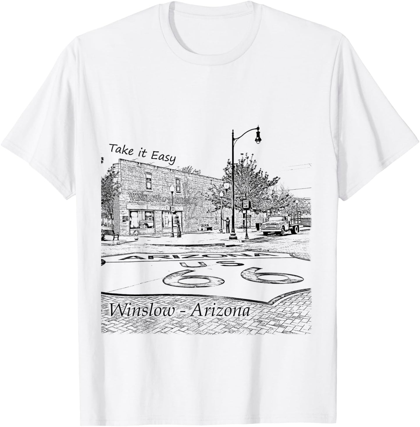 Winslow Arizona AZ US 66 take it Easy est. 1926 Mother Road T-Shirt - T-Shirt | White