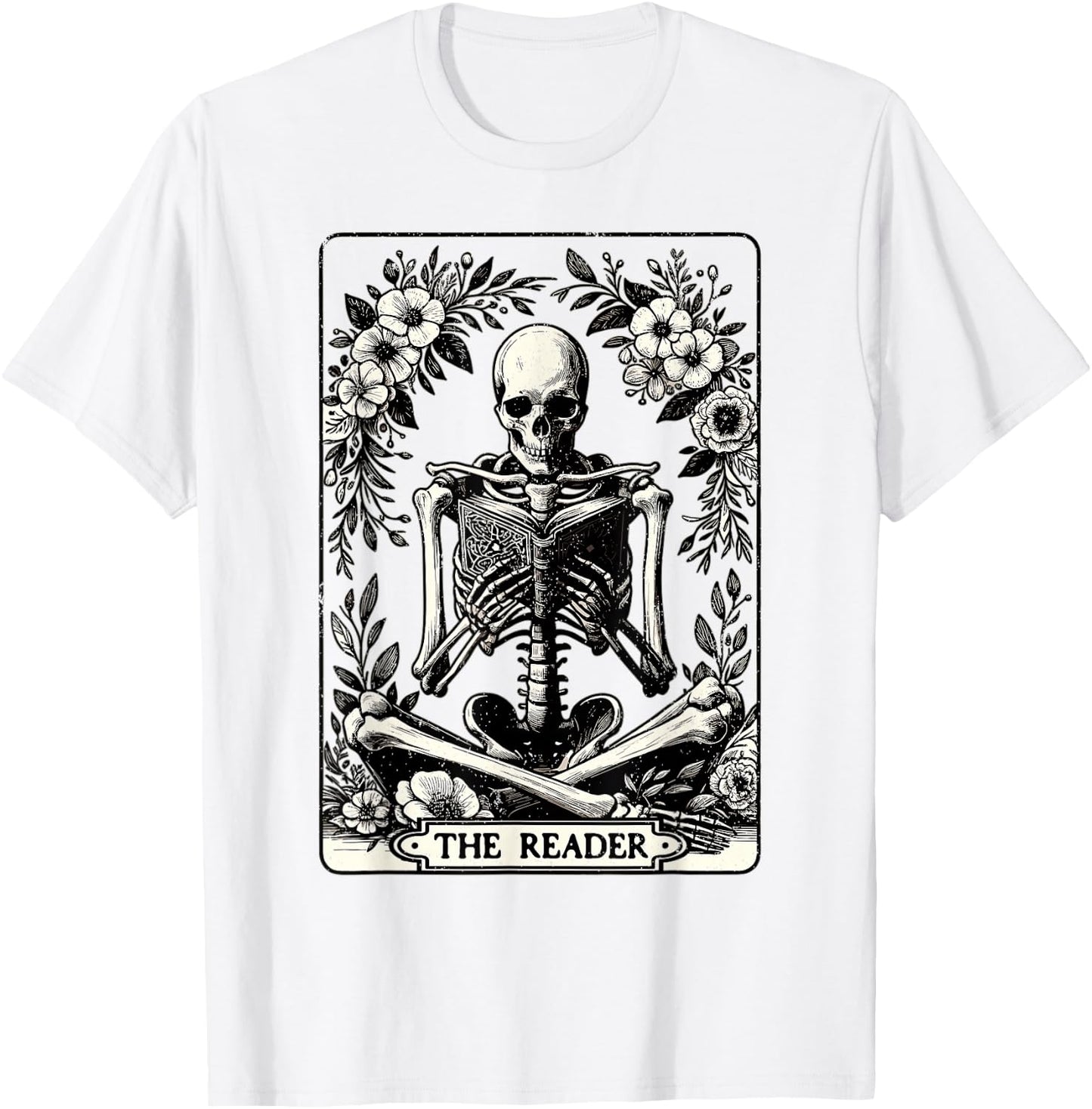 The Reader Tarot Card Funny Book Lover Skeleton Reading Book T-Shirt - T-Shirt | White