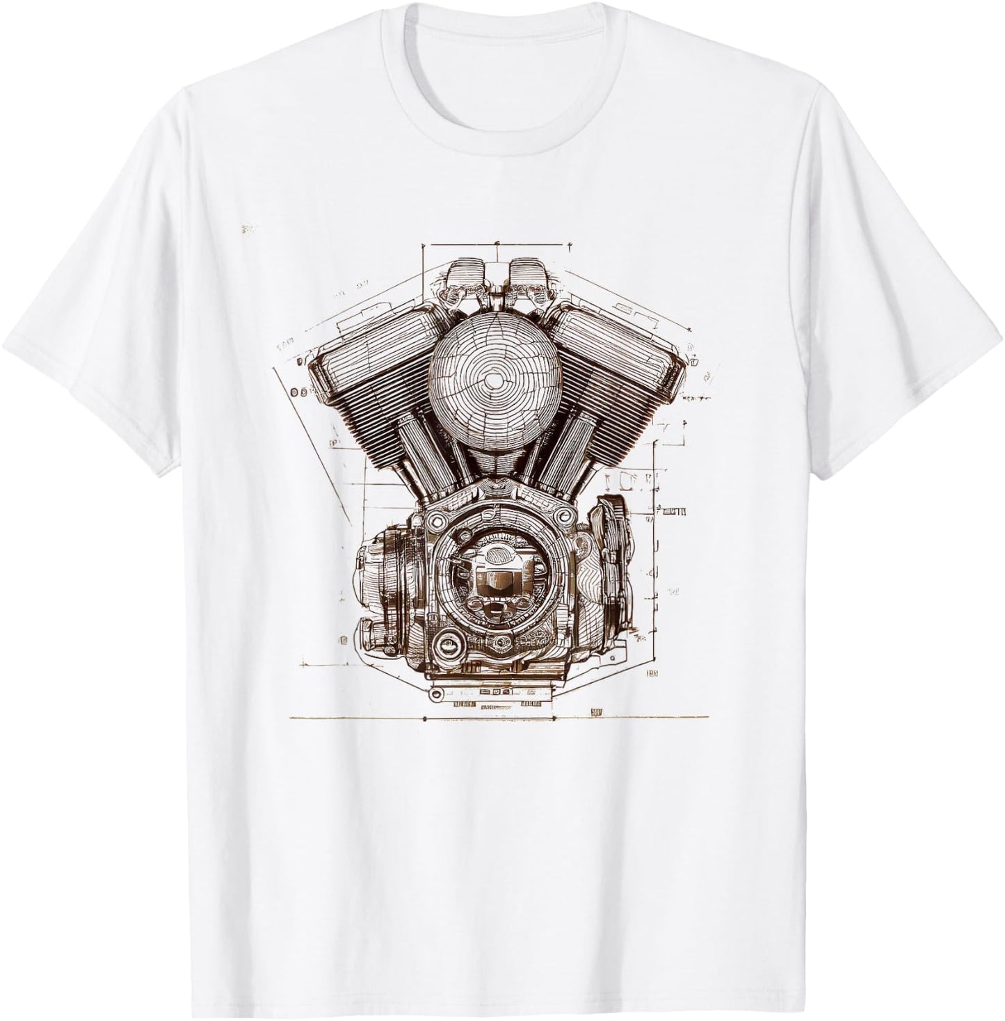 Motorcycle V-Twin Engine Blueprint Diagram Biker Graphic T-Shirt - T-Shirt | White