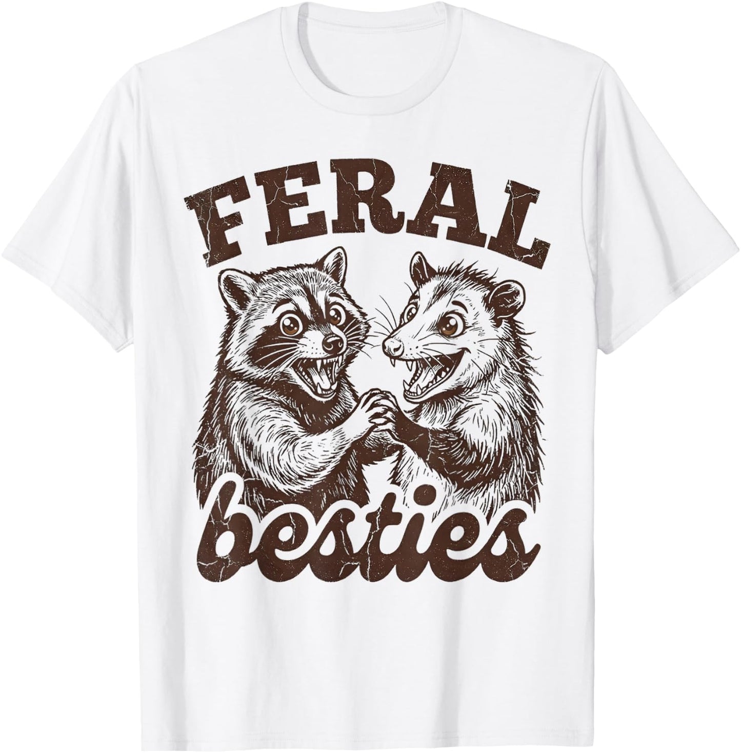 Possum Feral Besties Matching Friend Twinning Funny Friends T-Shirt - T-Shirt | White