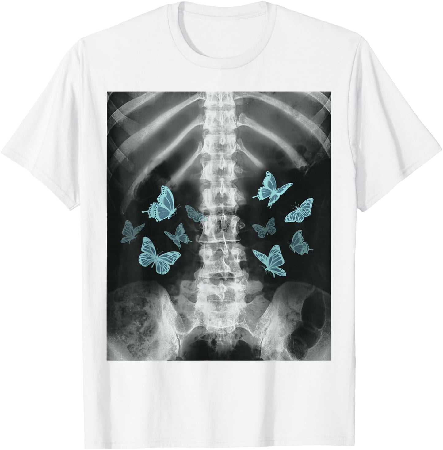 Xray Skeleton Blue Butterfly Egirl y2k Harajuku Dark Grunge T-Shirt - T-Shirt | White