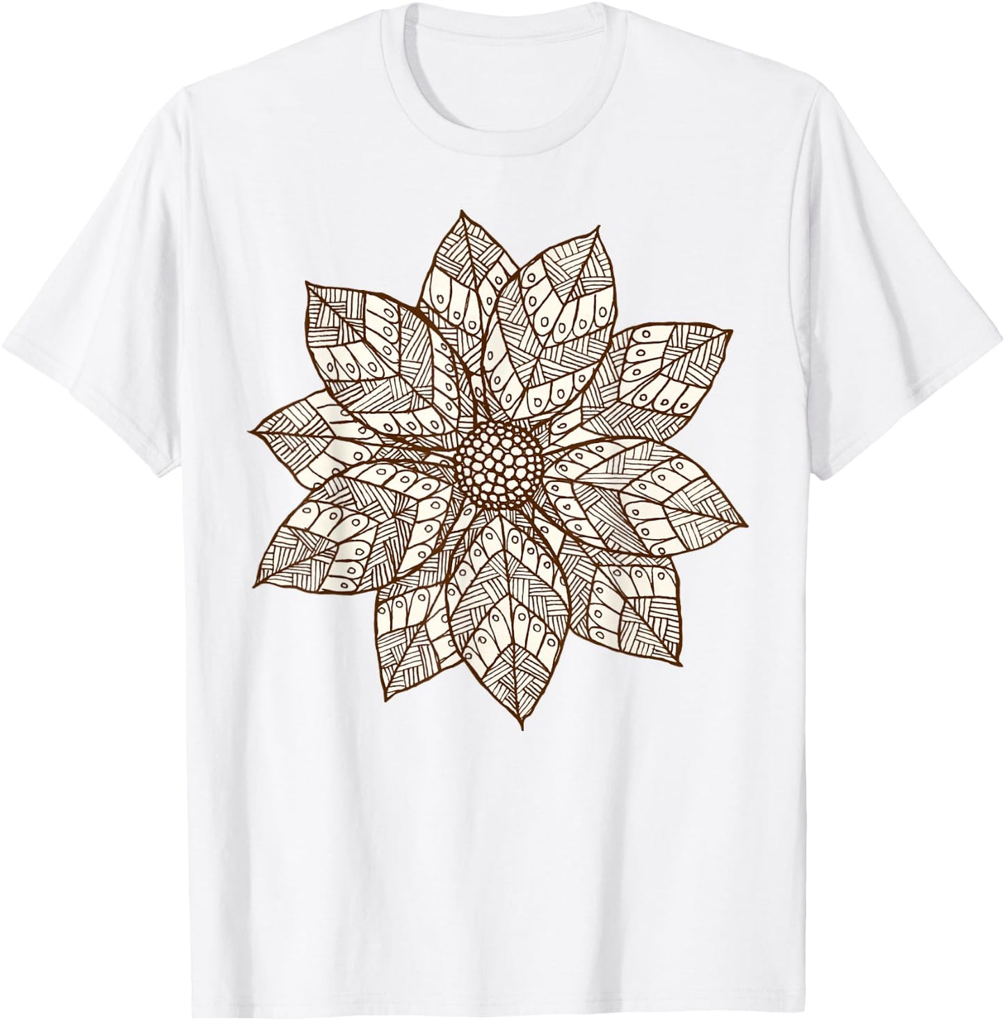 Brown & White Mandala Flower Yoga Sacred Mantra Geometry T-Shirt - T-Shirt | White