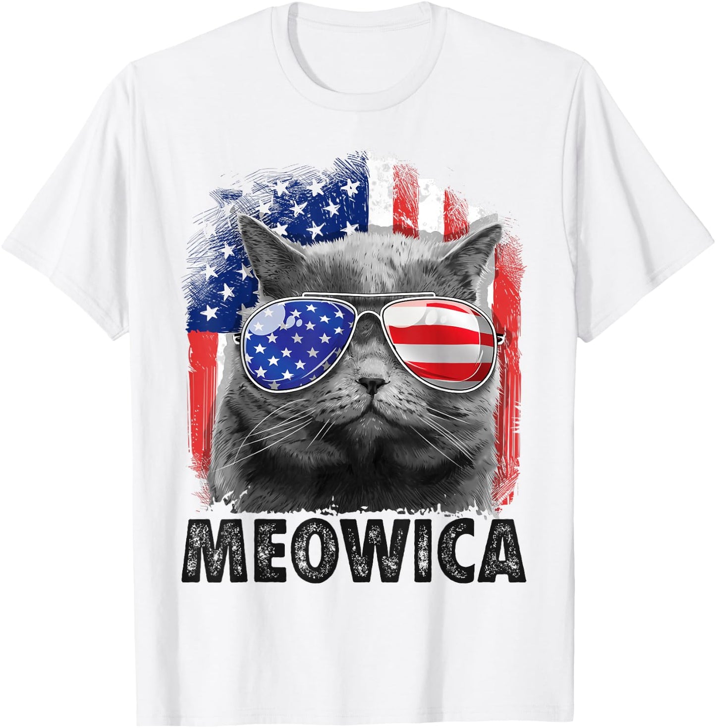 Cat 4th of July Shirts Meowica Merica Men USA American Flag T-Shirt - T-Shirt | White