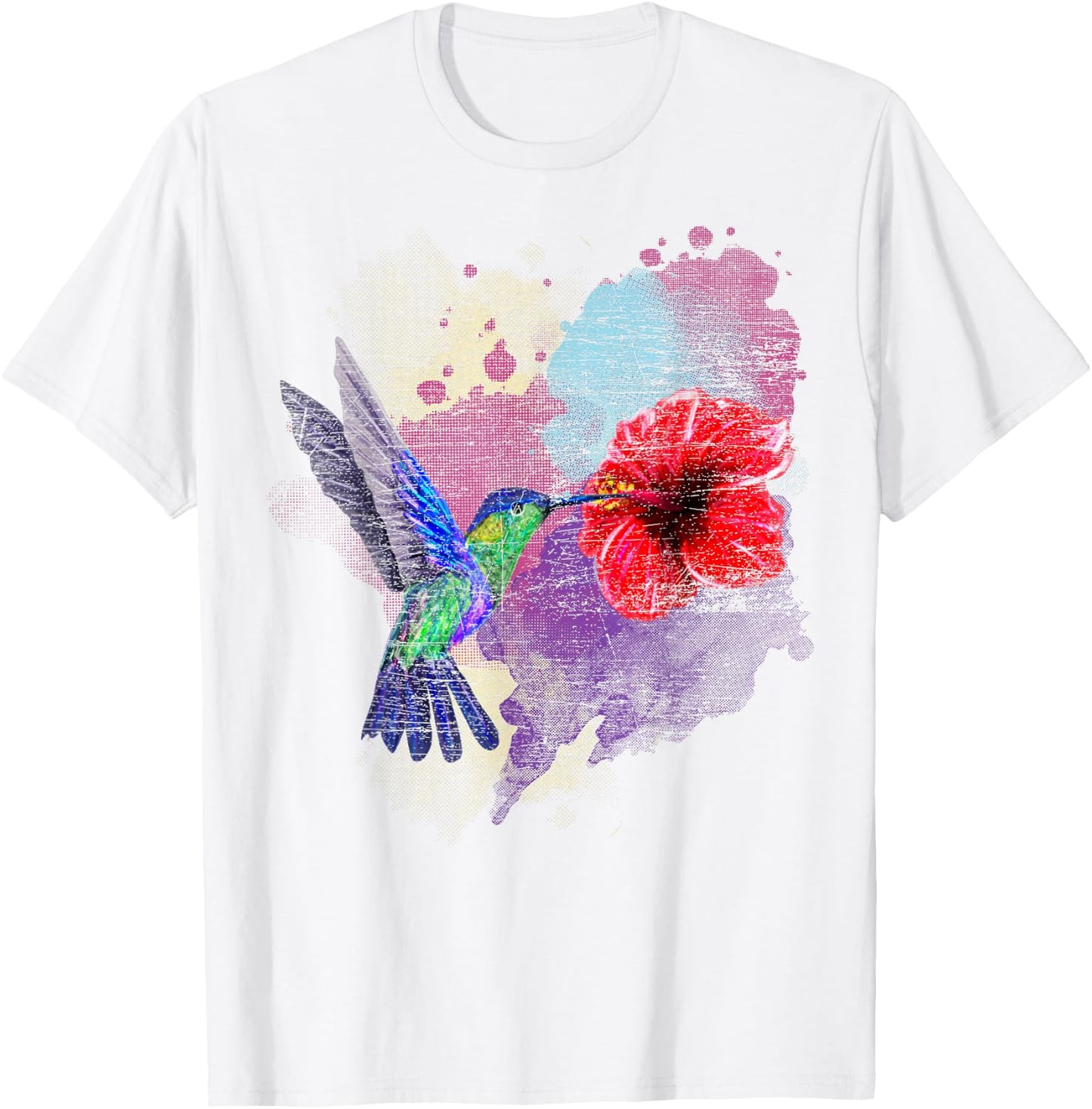 Vintage Pretty Bird Animal Hibiscus Flower Hummingbird T-Shirt - T-Shirt | White