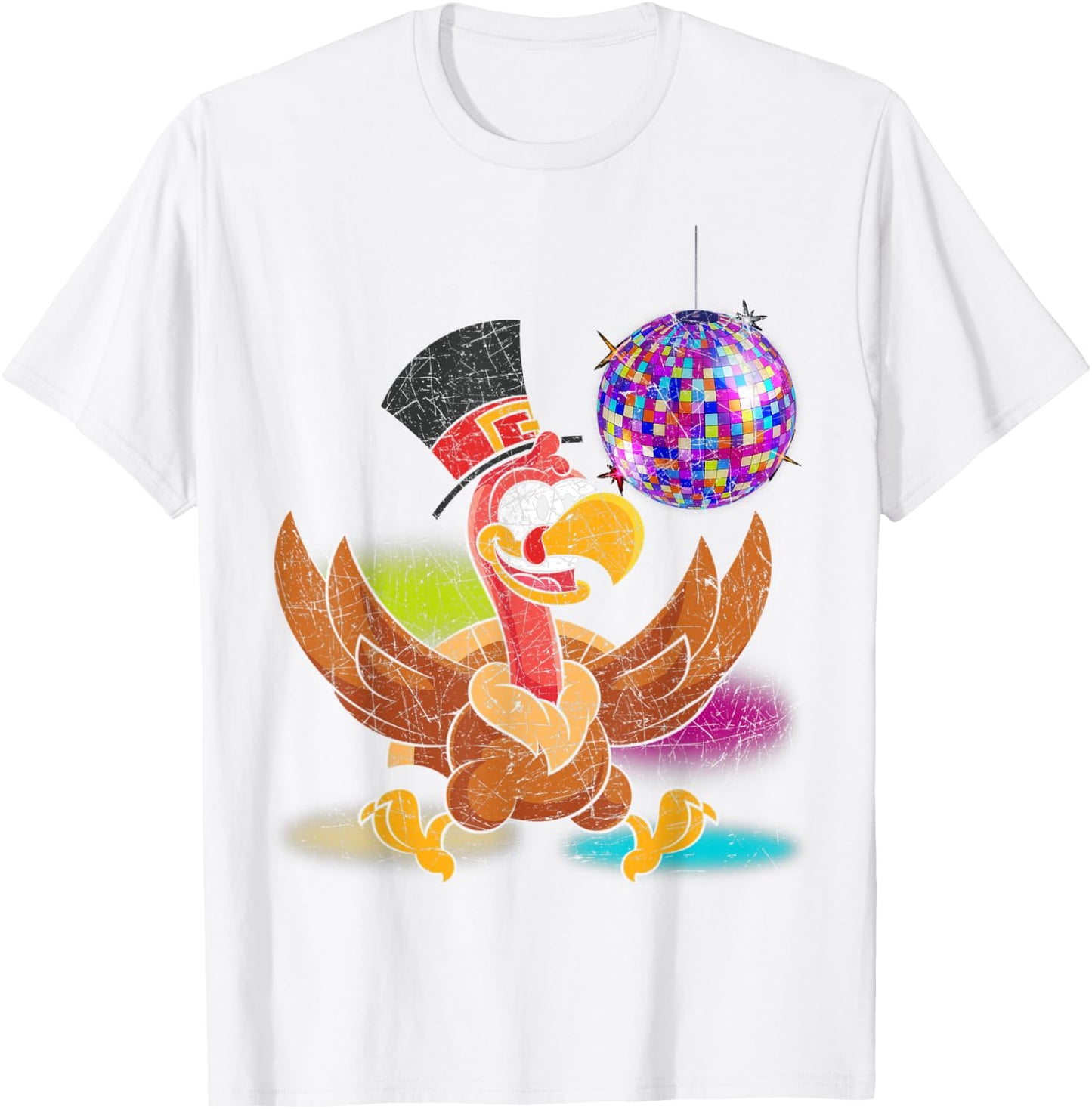 Disco Ball Thanksgiving Festive Dinner Party Turkey T-Shirt - T-Shirt | White