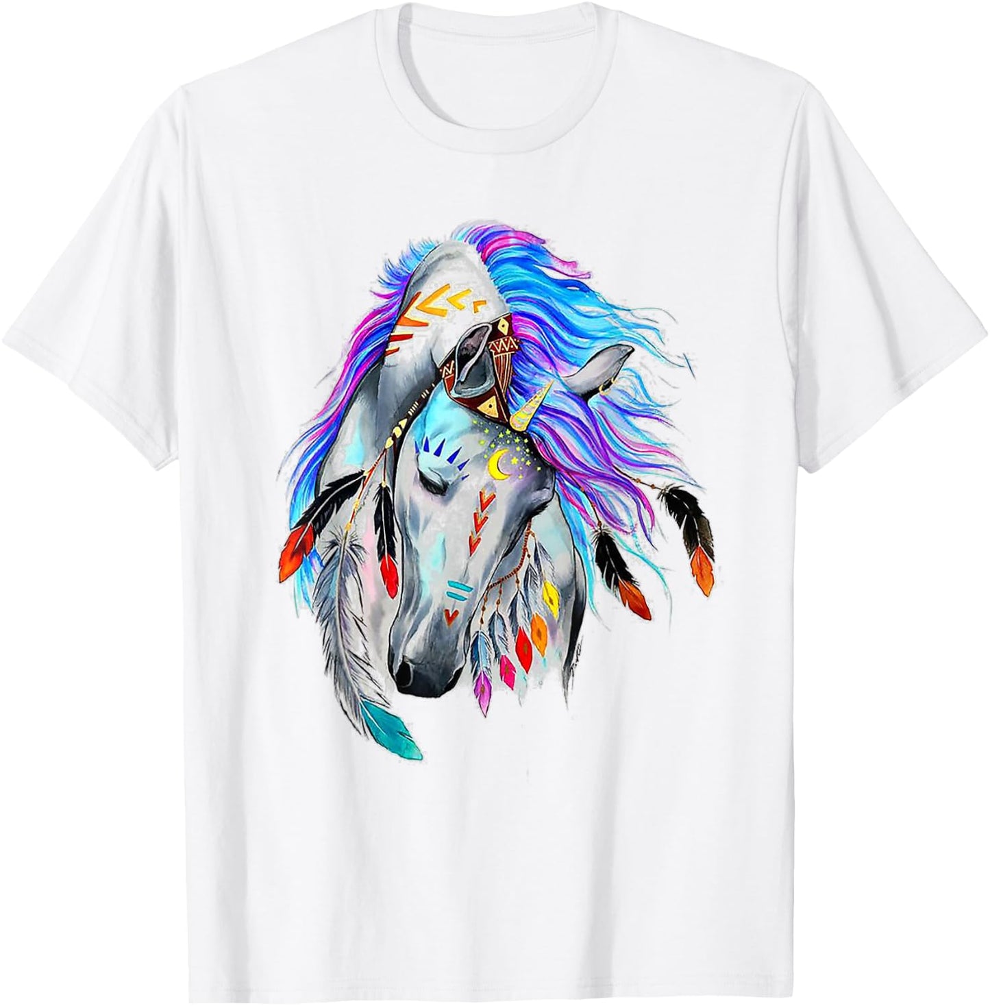 Wind Horse Indian Tribal Art Native American Horse Lovers T-Shirt - T-Shirt | White