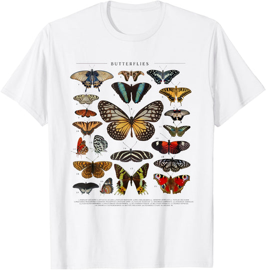 Vintage Butterflies Botanical Cottagecore Aesthetic Nature T-Shirt - T-Shirt | White